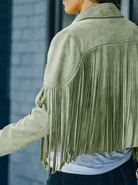 Women's Bohemian Fringe Suede Jacket with Batwing Sleeves