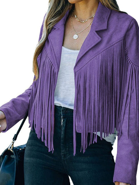 Fringe Trim Suede Jacket for Women with practical styling and dependable silhouette control.