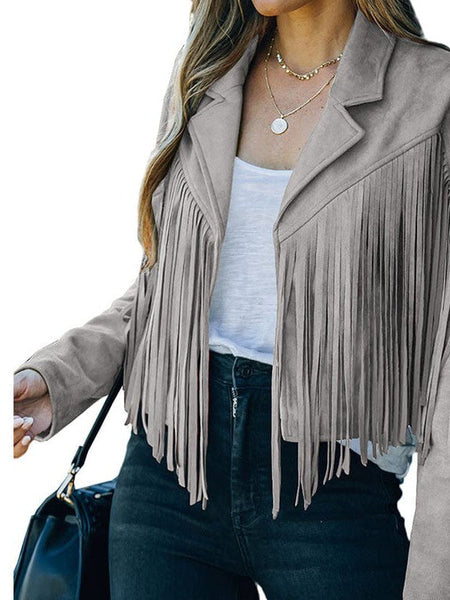 Women's Lapel Fringe Long Sleeve Coat in Coats with versatile layering silhouettes