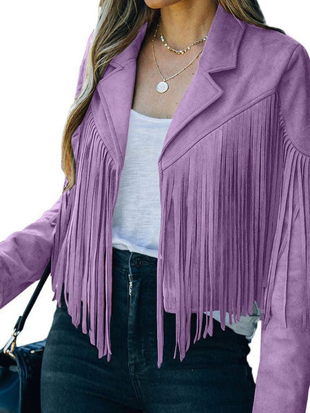 Suede-Texture Western Fringe Lapel Jacket with practical styling and dependable silhouette control.