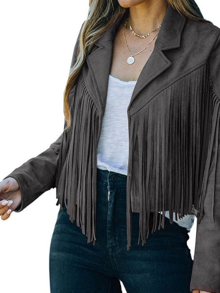 Suede-Texture Western Fringe Lapel Jacket with practical styling and dependable silhouette control.