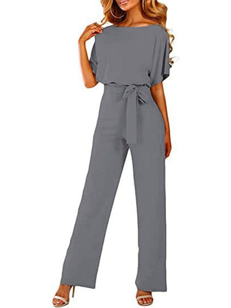 Women's Loose Waist Wide Leg Jumpsuit Set With Back Buttons