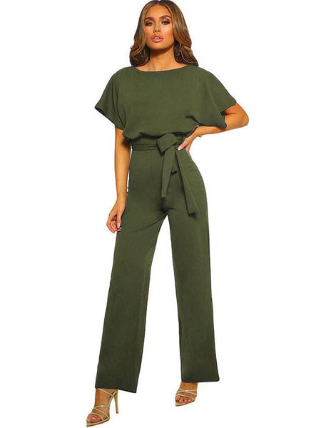 Women's Loose Waist Wide Leg Jumpsuit Set With Back Buttons