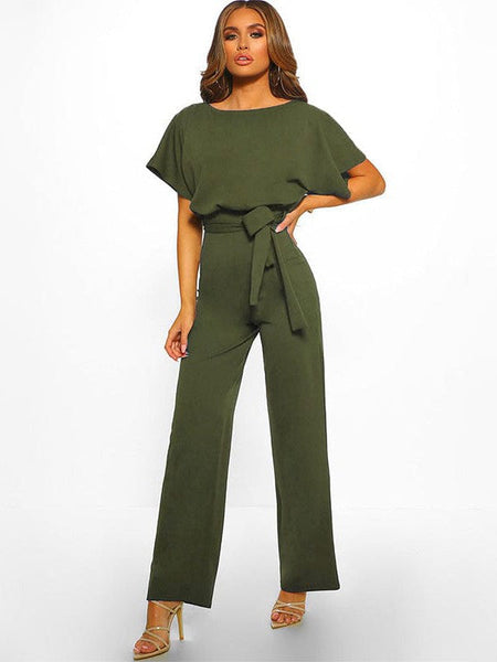 Women's Loose Waist Wide Leg Jumpsuit Set With Back Buttons