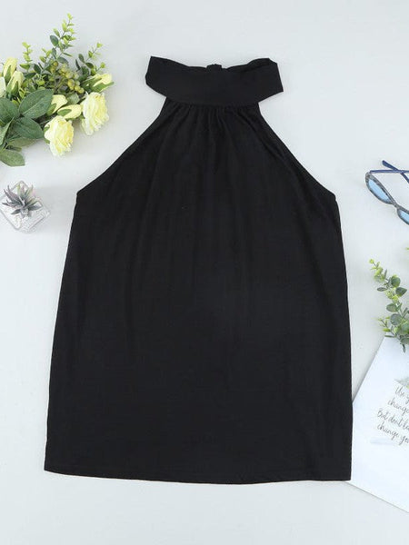 Tops Loose Round Neck Pleated Sleeveless Tank Top