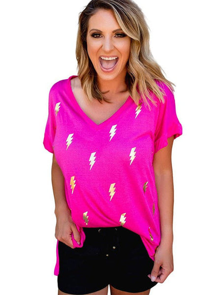 Printed V-Neck Short Sleeve T-Shirt