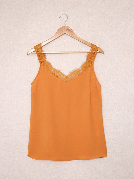 Women'S Sleeveless Lace Top With Wrinkle Detail - Ice Silk Vest In Solid Color