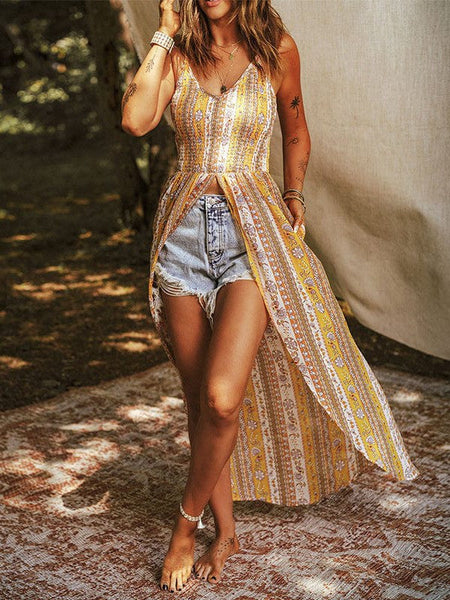 Women'S Slim Fit Suspender Printed Vest Dress