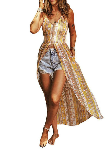 Women'S Slim Fit Suspender Printed Vest Dress
