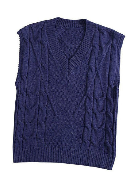 Women'S Slim Fit V-Neck Cable Knit Sleeveless Vest Sweater With Solid Color Casual Vest Jacket