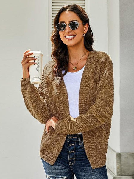 Women'S Solid Color Knitted Cardigan With Long Sleeves And Buttonless Design