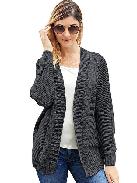Women'S Solid Color Knitted Cardigan With Long Sleeves And Buttonless Design