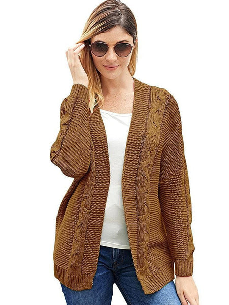 Women'S Solid Color Knitted Cardigan With Long Sleeves And Buttonless Design