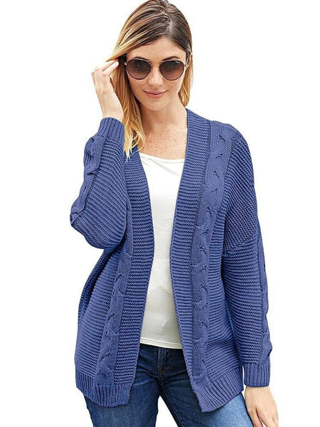 Women'S Solid Color Knitted Cardigan With Long Sleeves And Buttonless Design