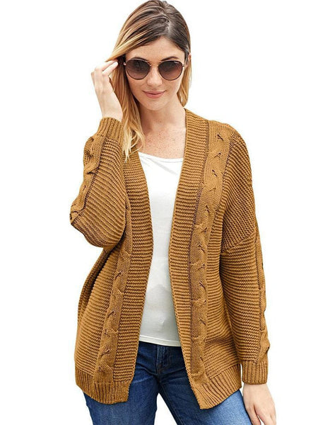Women'S Solid Color Knitted Cardigan With Long Sleeves And Buttonless Design