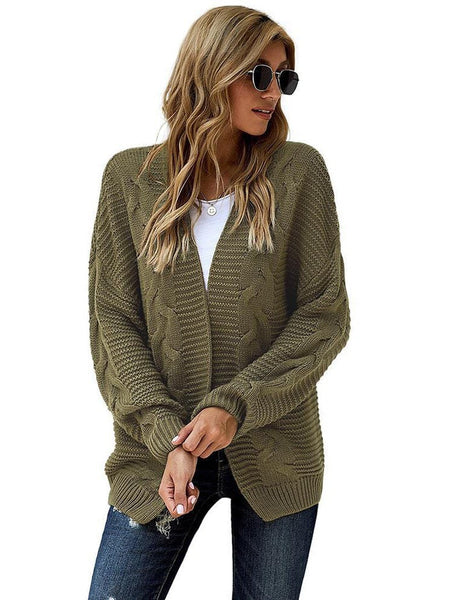 Women'S Solid Color Knitted Cardigan With Long Sleeves And Buttonless Design
