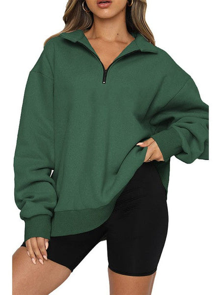Solid Oversize Zipper Long Sleeve Pullover Basic Hoodie