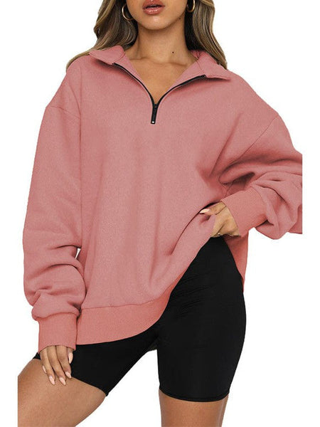 Solid Oversize Zipper Long Sleeve Pullover Basic Hoodie