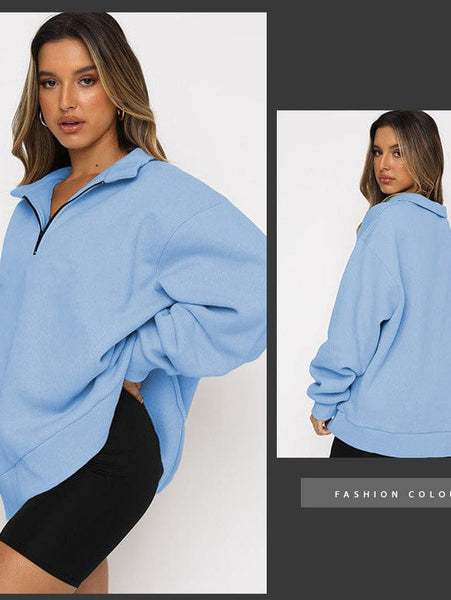Solid Oversize Zipper Long Sleeve Pullover Basic Hoodie