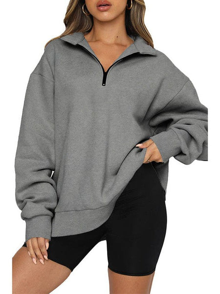 Solid Oversize Zipper Long Sleeve Pullover Basic Hoodie