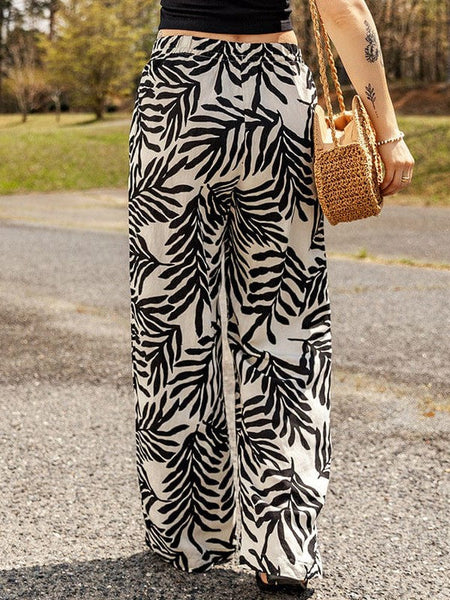 Women'S Stylish Thin Printed Wide-Leg Trousers For A Casual Look