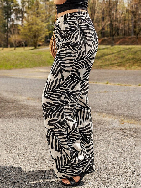 Women'S Stylish Thin Printed Wide-Leg Trousers For A Casual Look