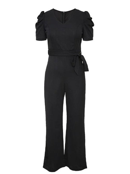 Women'S Twisted Silk V-Neck Jumpsuit With Flared Waist Trousers And Pockets
