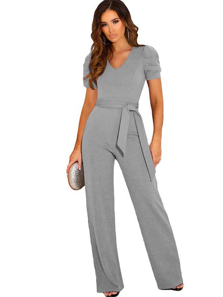 Women'S Twisted Silk V-Neck Jumpsuit With Flared Waist Trousers And Pockets