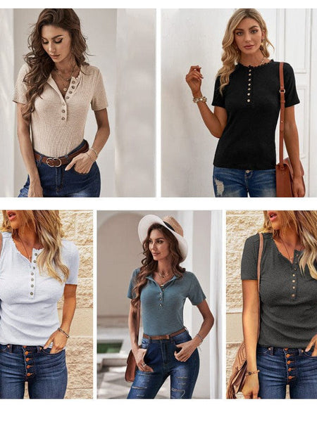 Women'S V-Neck Knitted Pullover With Button Detail