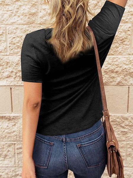 Women'S V-Neck Knitted Pullover With Button Detail