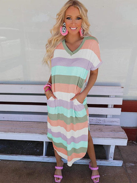 Stylish Striped Print Short Sleeve Mini Dress