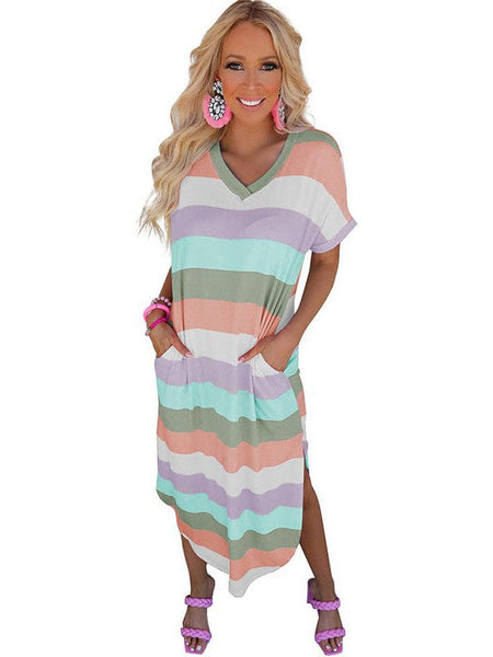 Stylish Striped Print Short Sleeve Mini Dress