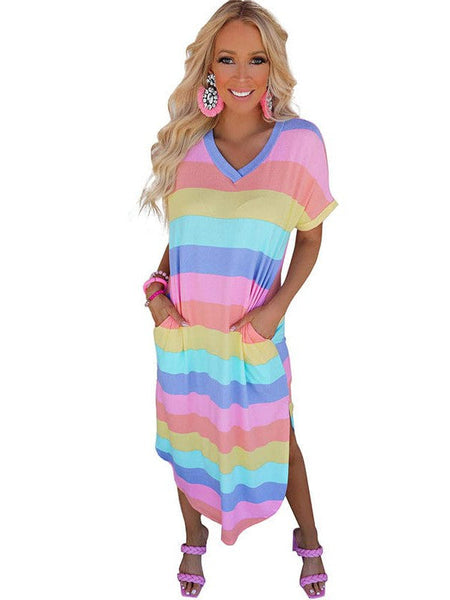 Stylish Striped Print Short Sleeve Mini Dress