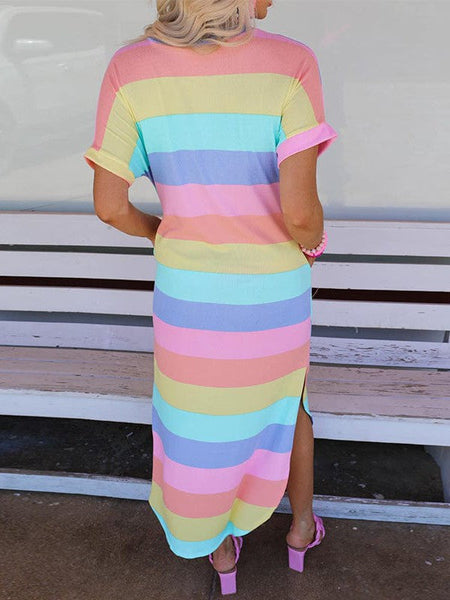 Stylish Striped Print Short Sleeve Mini Dress