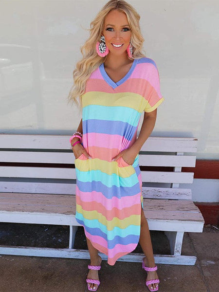 Stylish Striped Print Short Sleeve Mini Dress
