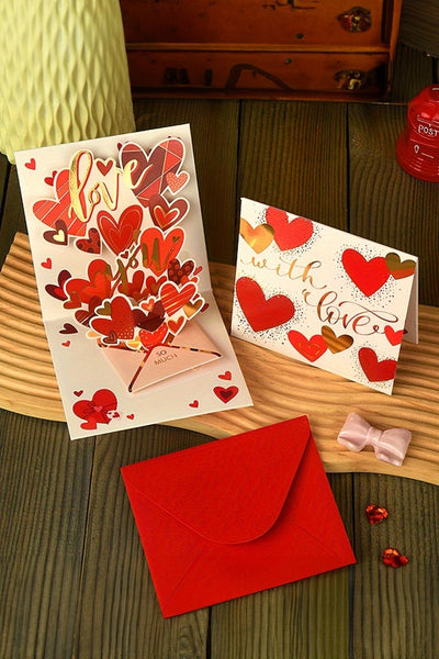 Women's 3D Pop-Up Heart Valentine's Card with Gold Foil Details