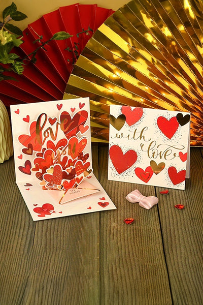 Women's 3D Pop-Up Heart Valentine's Card with Gold Foil Details