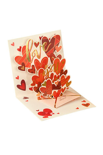 Women's 3D Pop-Up Heart Valentine's Card with Gold Foil Details
