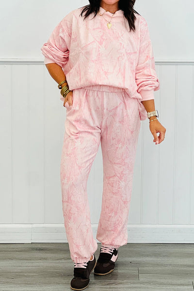 Women's Abstract Pink Camo Lounge Set with High-Waist Joggers