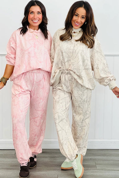 Women's Abstract Pink Camo Lounge Set with High-Waist Joggers