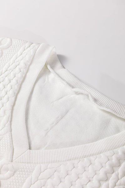 Women's Alabaster White Textured Cable-Knit V-Neck Top