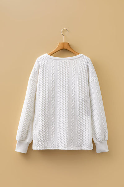 Women's Alabaster White Textured Cable-Knit V-Neck Top