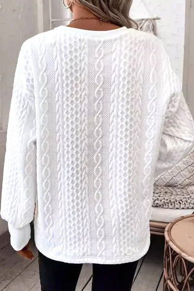 Women's Alabaster White Textured Cable-Knit V-Neck Top