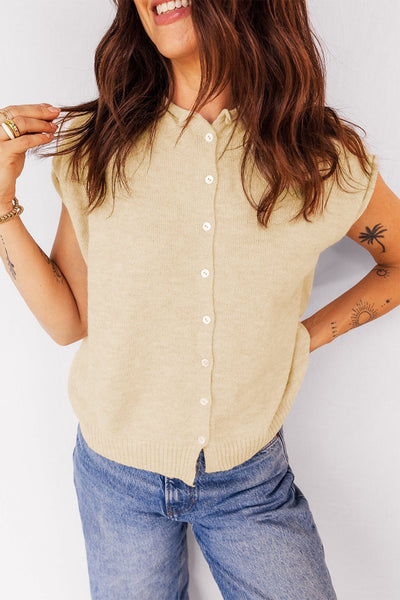 Women's Apricot Cap Sleeve Knit Sweater with Button Front
