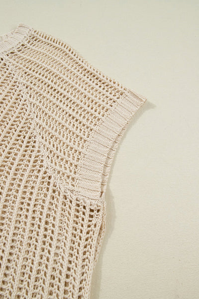 Women's Apricot Open Knit Short Sleeve Sweater with Side Bows