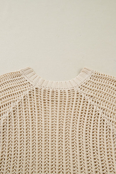 Women's Apricot Open Knit Short Sleeve Sweater with Side Bows