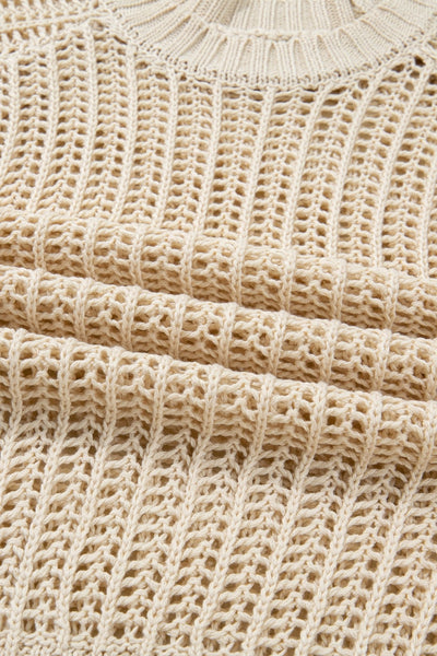 Women's Apricot Open Knit Short Sleeve Sweater with Side Bows