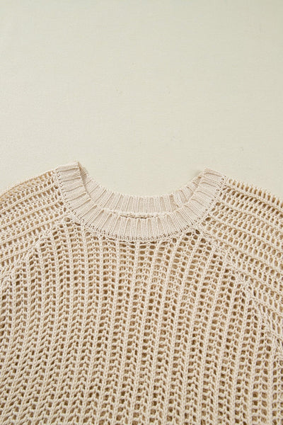 Women's Apricot Open Knit Short Sleeve Sweater with Side Bows