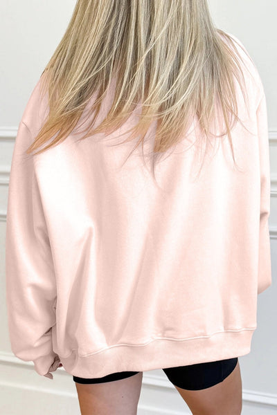 Women's Apricot Pink Sequin Cherry Bow Mock Neck Sweatshirt