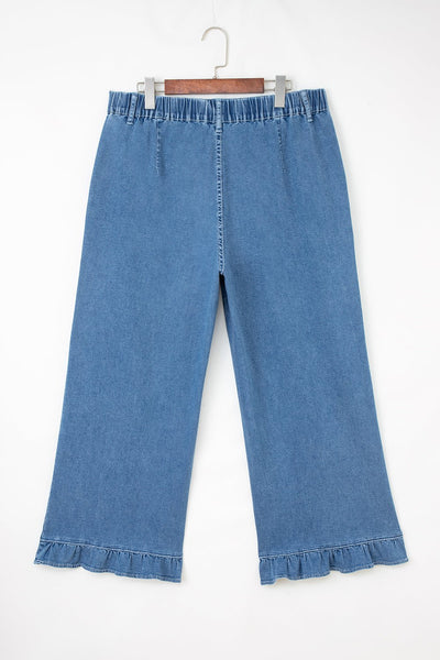 Women's Ashleigh Blue Ruffled Wide Leg Denim Plus Size Pants